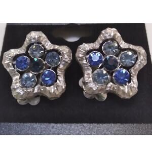 Vintage Coro Clip-on Earrings Star Shaped Blue And Clear Rhinestones Jewelry
